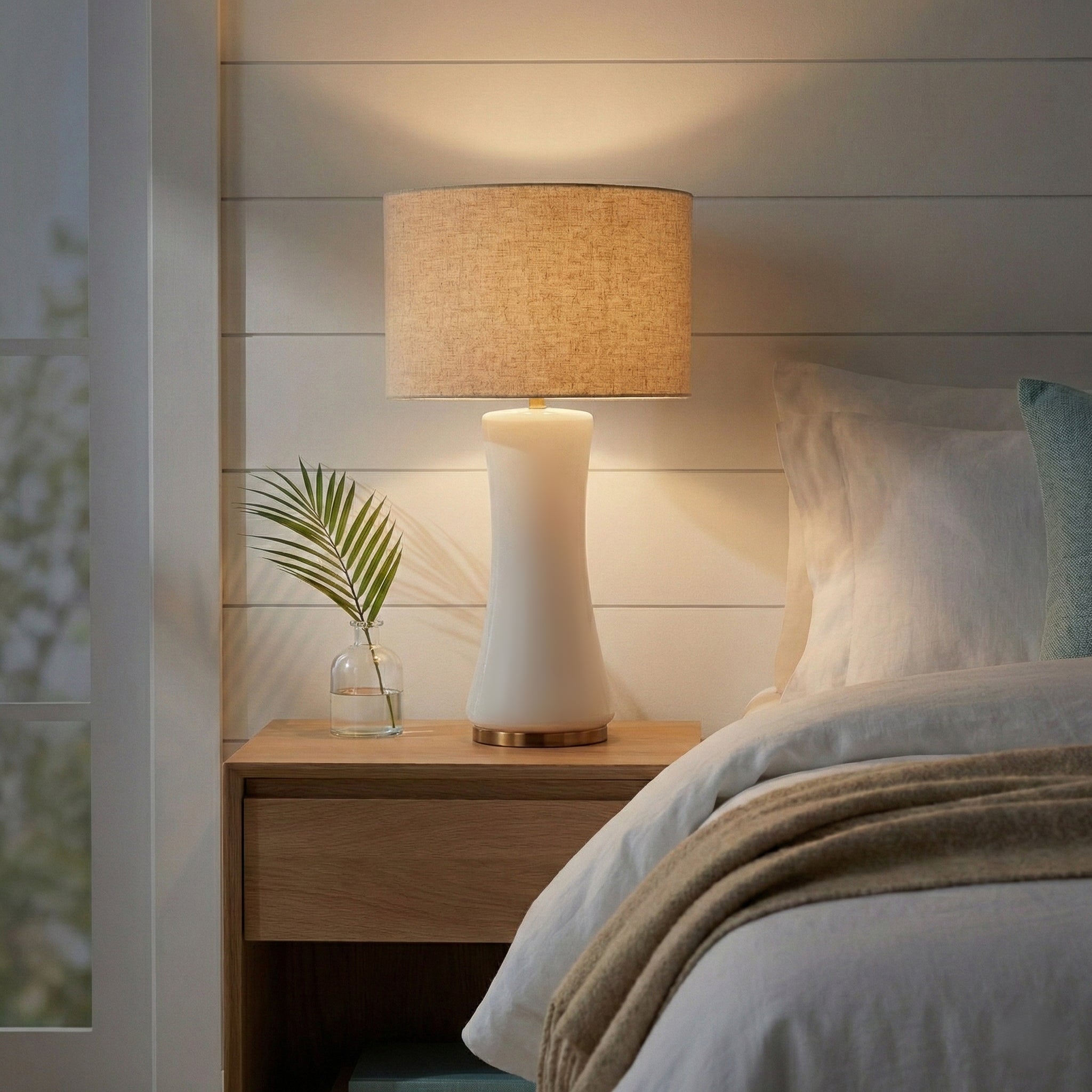 Cascade Glass Table Lamp | Golden Base & Off-White Glass Shade | MidinMod
