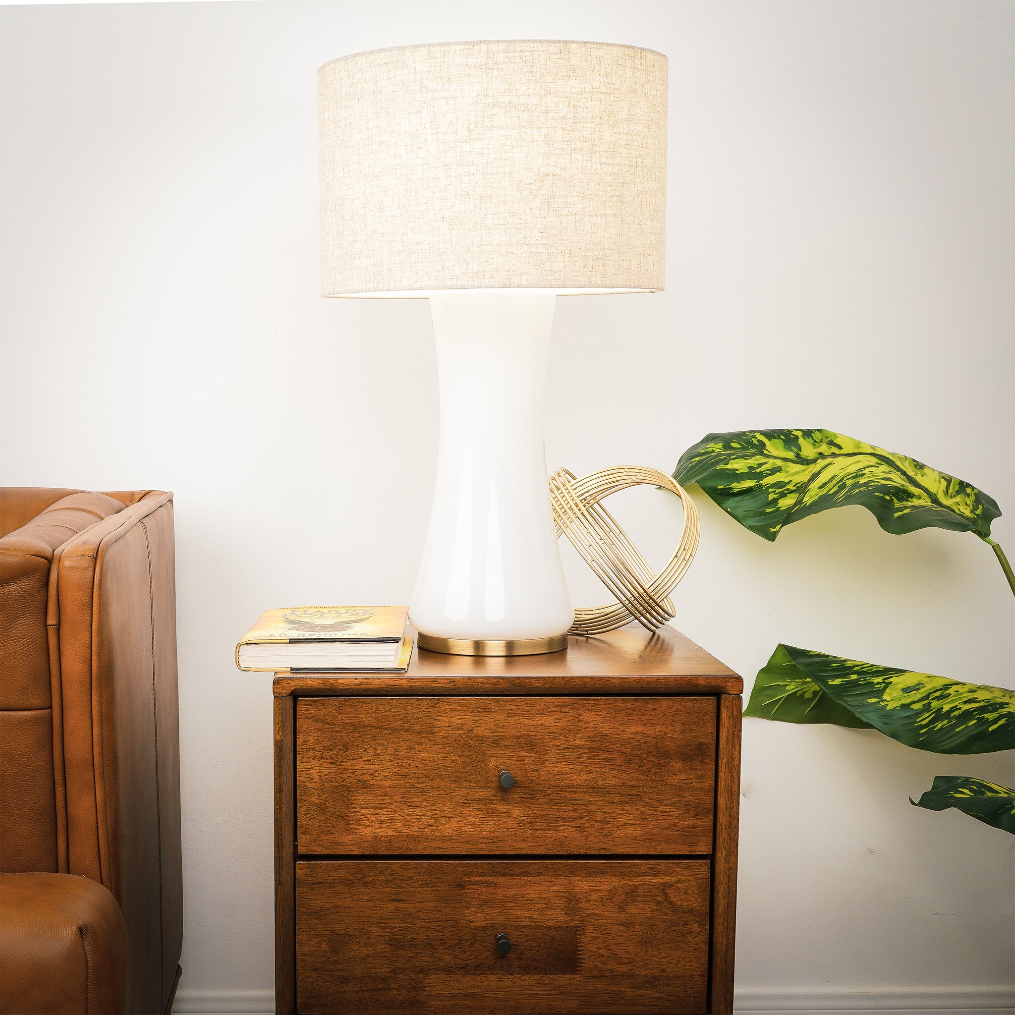 Cascade Glass Lamp Golden Base Off White Glass Table Lamp