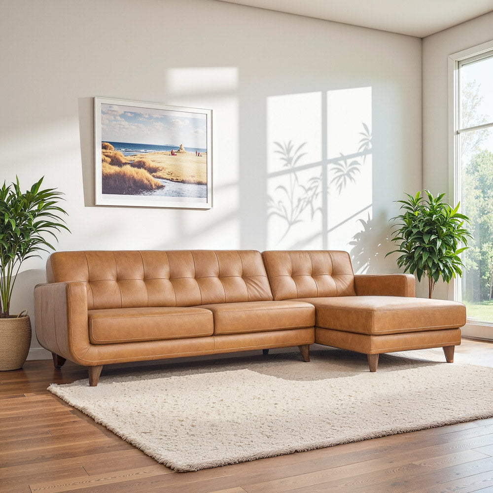 Cassie Mid-Century Modern Genuine Leather Sectional Sofa - MidinMod