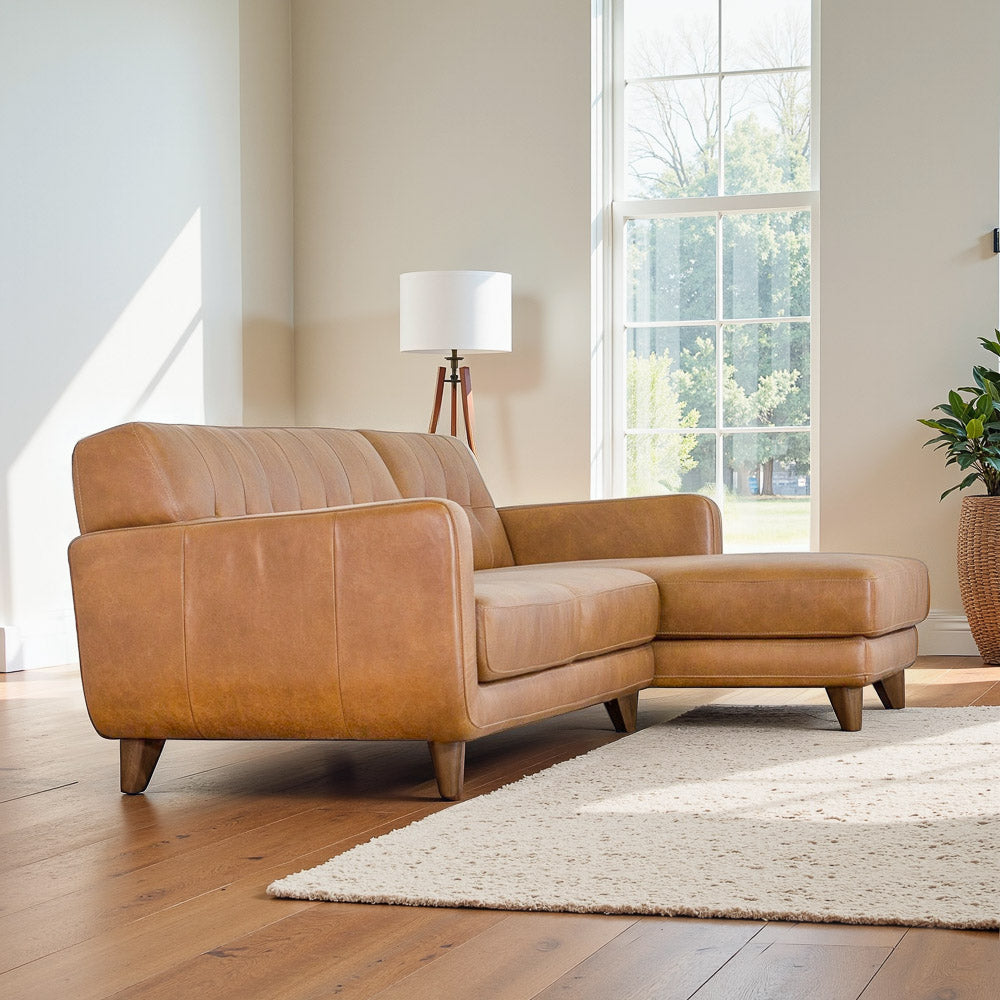 Cassie Mid-Century Modern Genuine Leather Sectional Sofa - MidinMod