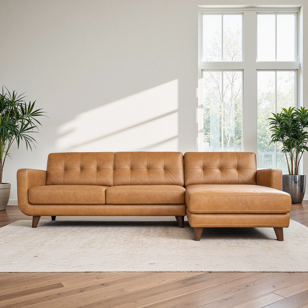 Cassie Mid-Century Modern Genuine Leather Sectional Sofa - MidinMod