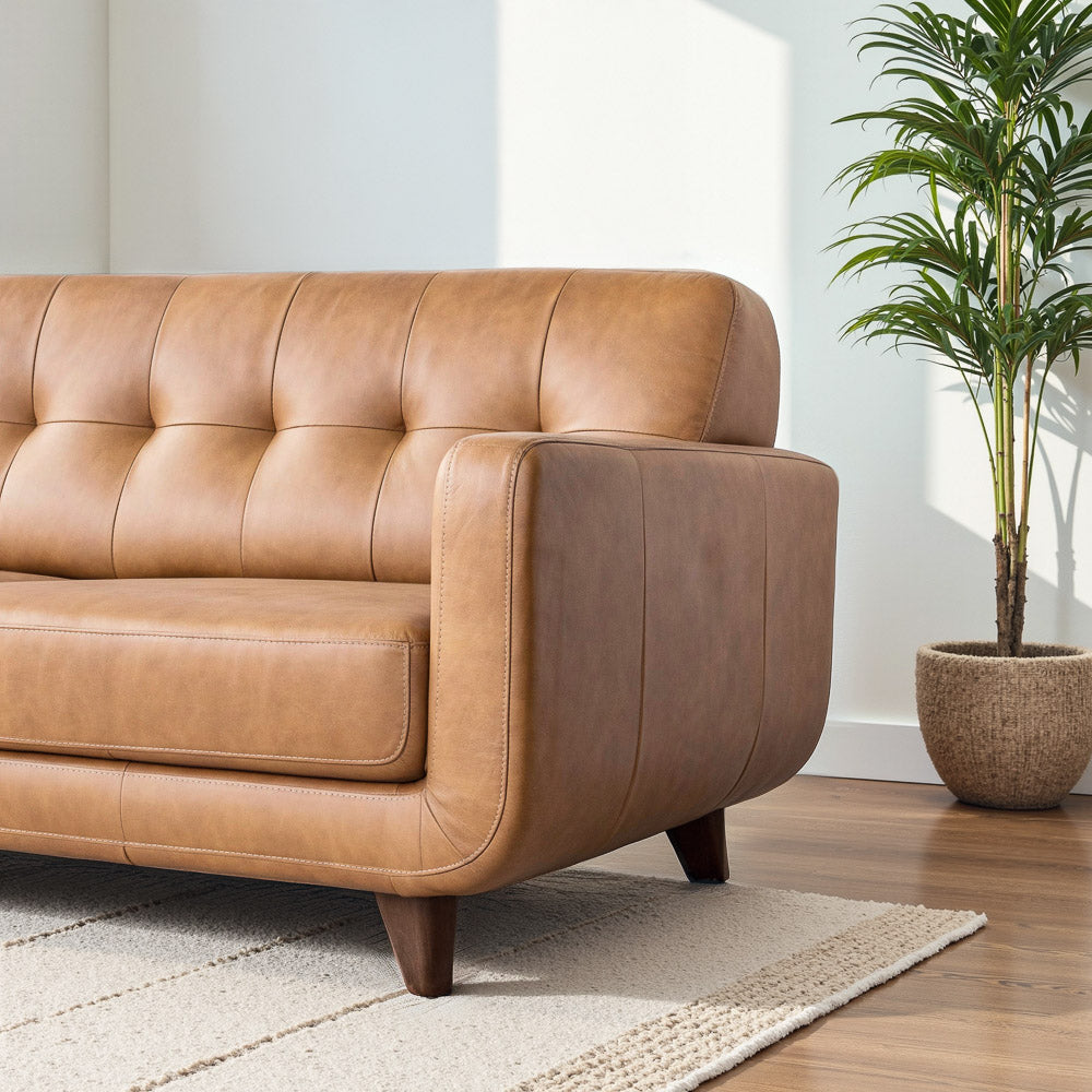 Cassie Mid-Century Modern Genuine Leather Sectional Sofa - MidinMod