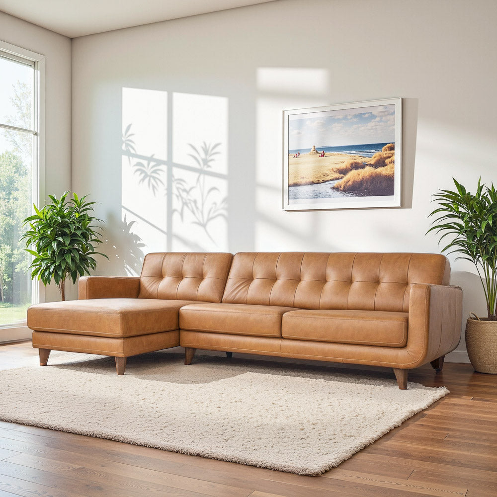 Cassie Mid-Century Modern Genuine Leather Sectional Sofa - MidinMod