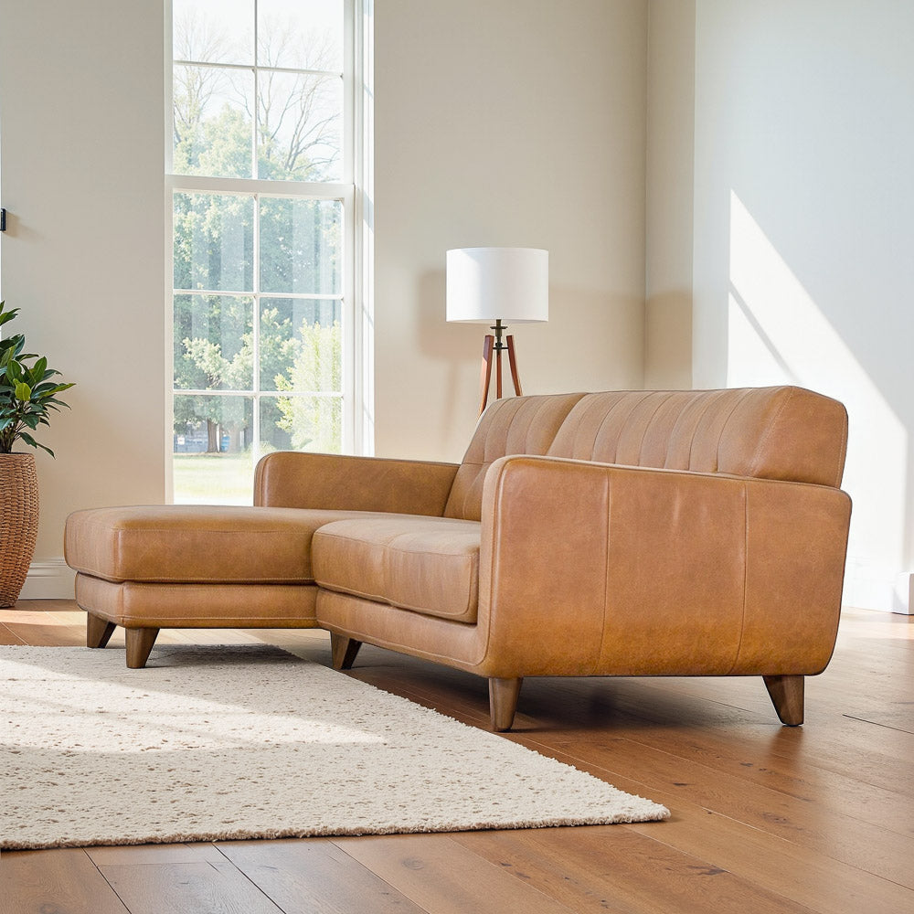 Cassie Mid-Century Modern Genuine Leather Sectional Sofa - MidinMod