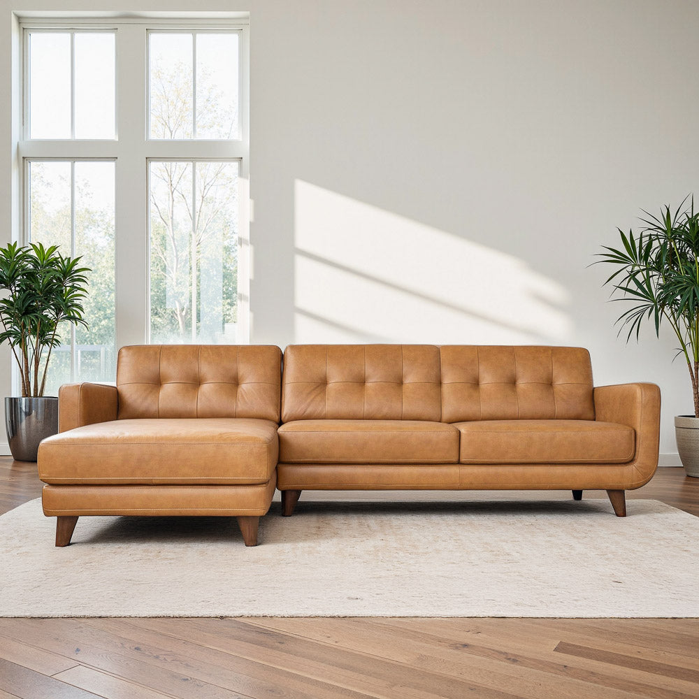 Cassie Mid-Century Modern Genuine Leather Sectional Sofa - MidinMod