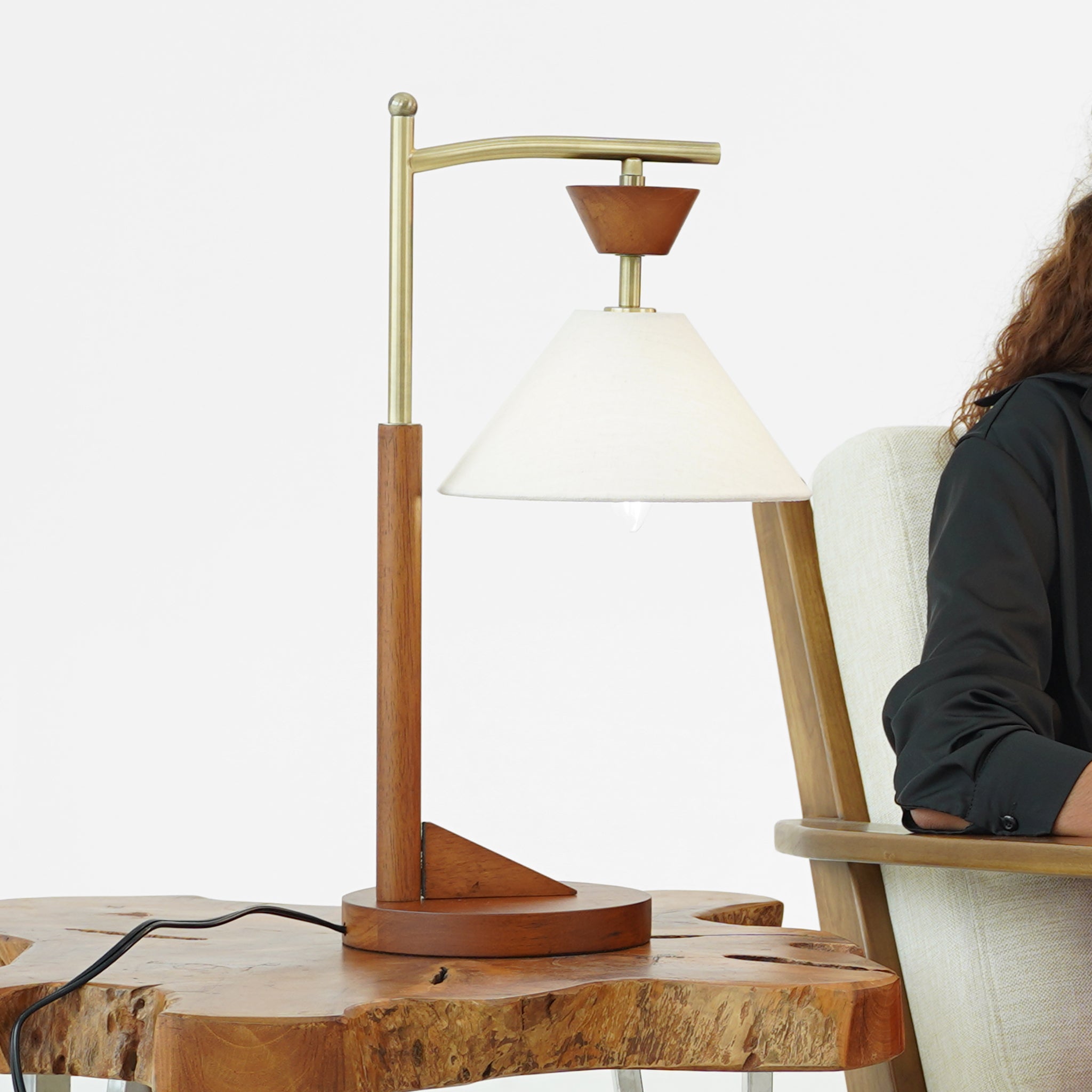 Celestia Table Lamp, Brown Solid Wood Base with Elegant Cone Polyester Shade