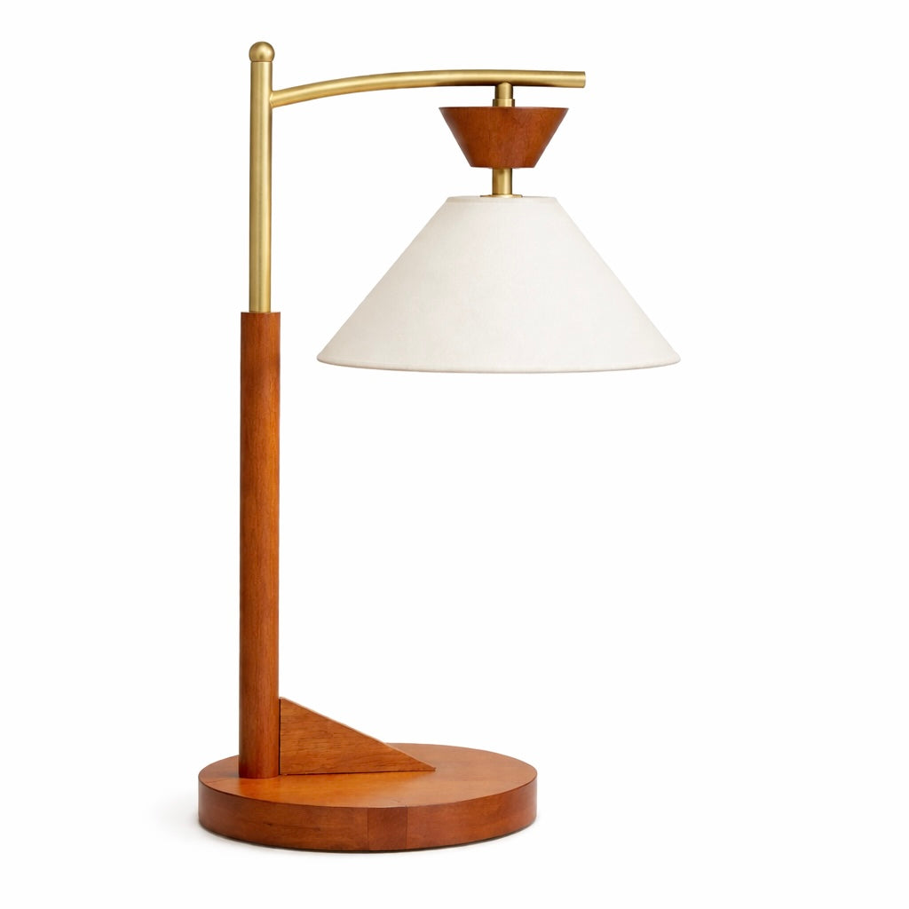 Celestia Table Lamp | Brown Solid Wood & Cone Linen Shade | MidinMod