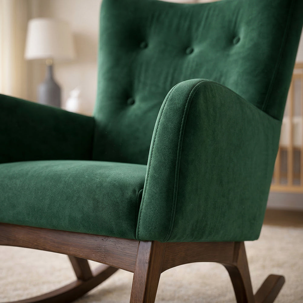 Charlotte Rocking Chair | Green Velvet & Solid Wood Legs | MidinMod