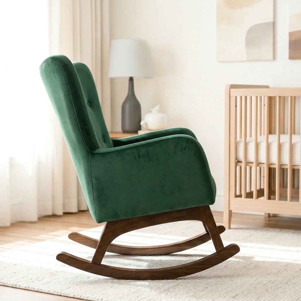 Charlotte Rocking Chair | Green Velvet & Solid Wood Legs | MidinMod
