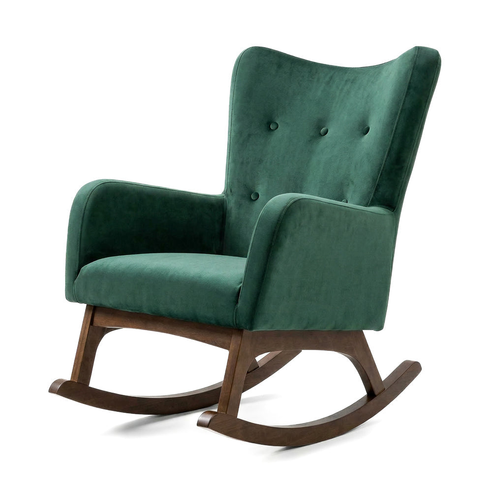 Charlotte Rocking Chair | Green Velvet & Solid Wood Legs | MidinMod
