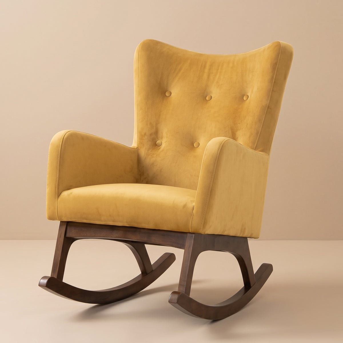 Charlotte Rocking Chair | Yellow Velvet & Walnut-Finished Rockers | MidinMod