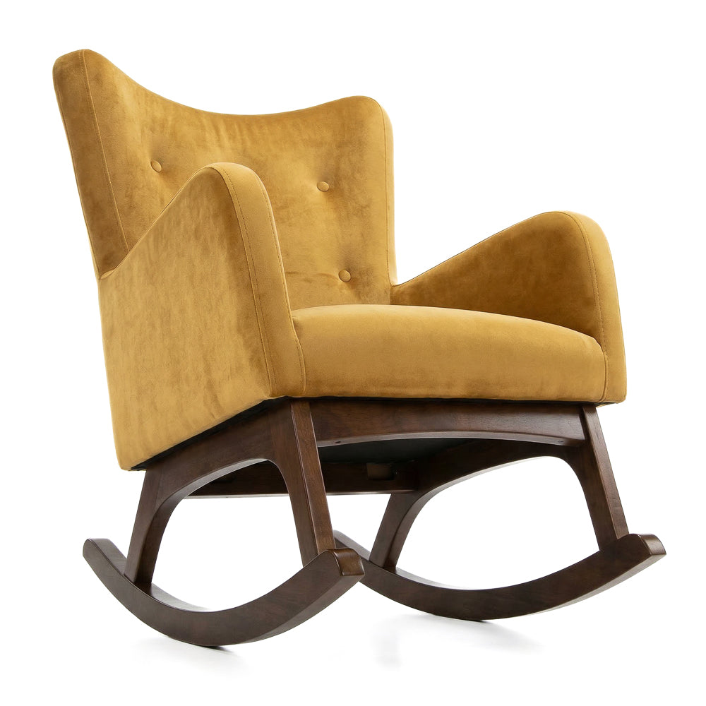 Charlotte Rocking Chair | Yellow Velvet & Walnut-Finished Rockers | MidinMod