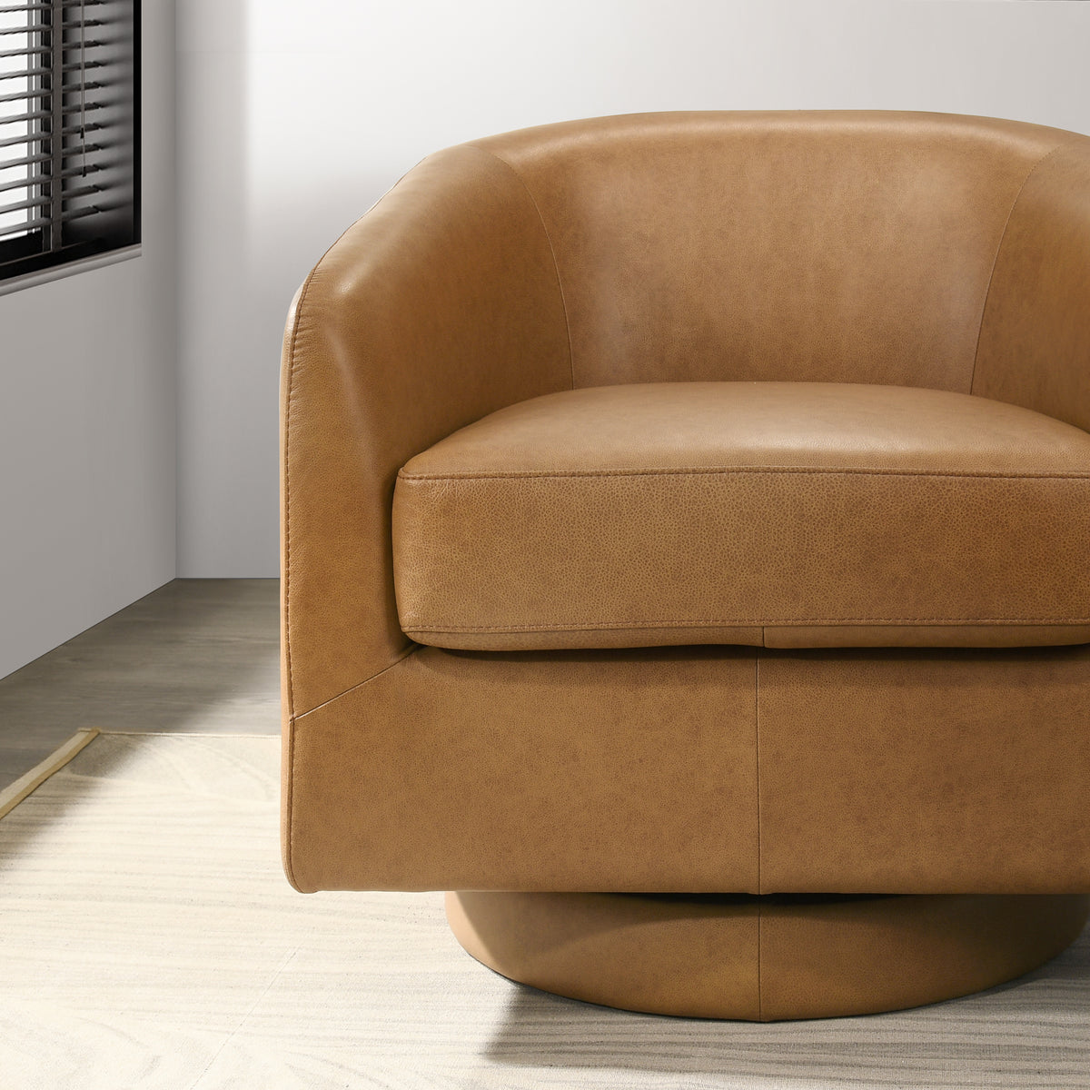 Ciro Mid-Century Modern Tan Leather Swivel Chair | MidinMod