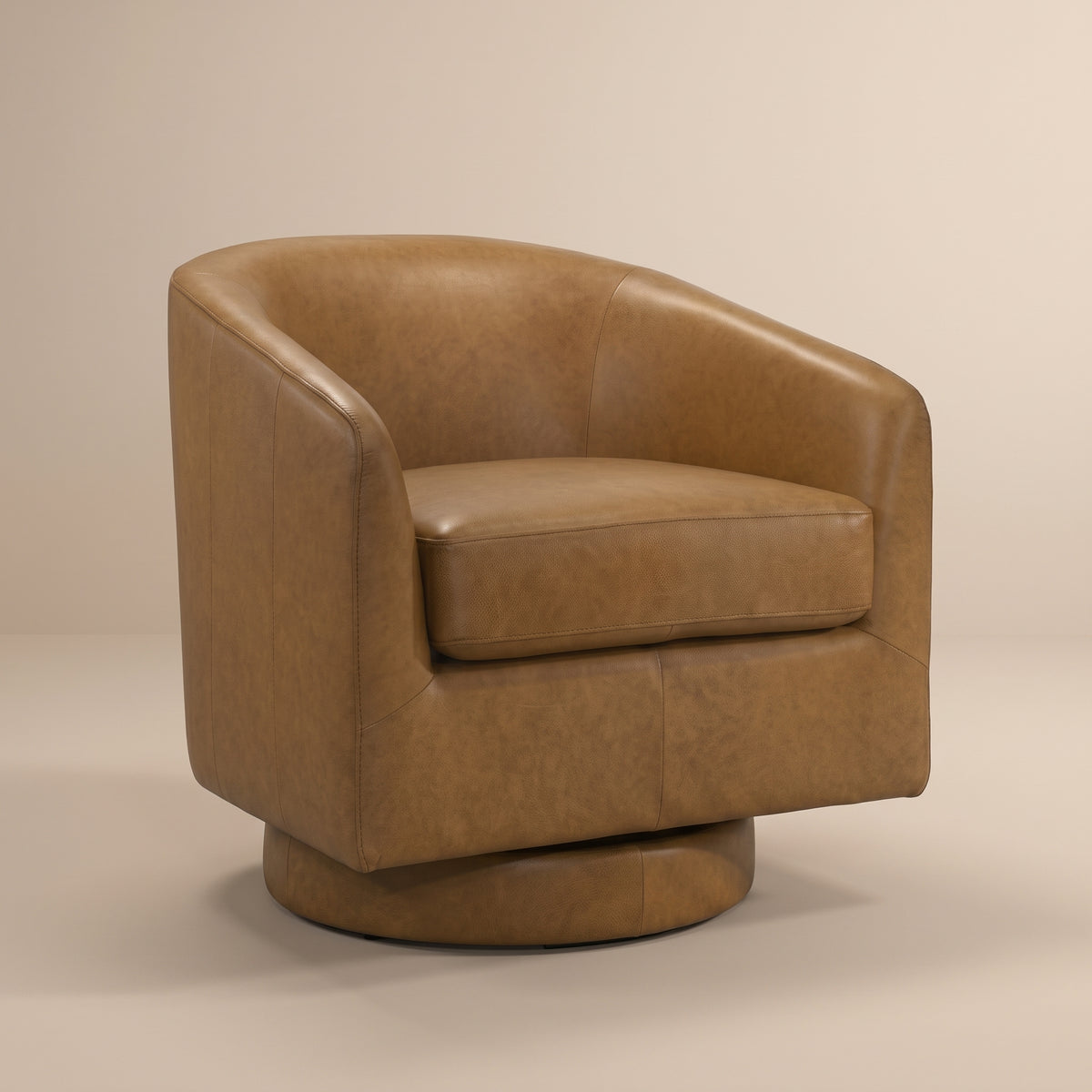 Ciro Mid-Century Modern Tan Leather Swivel Chair | MidinMod