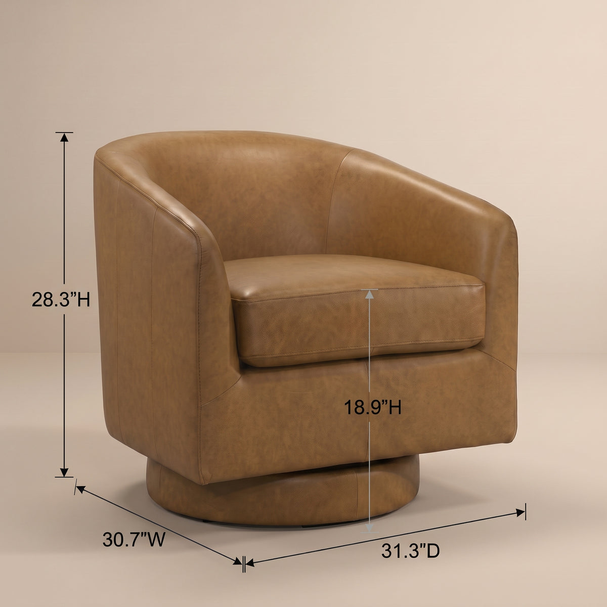 Ciro Mid-Century Modern Tan Leather Swivel Chair | MidinMod