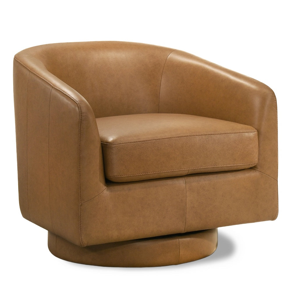 Ciro Mid-Century Modern Tan Leather Swivel Chair - MidinMod