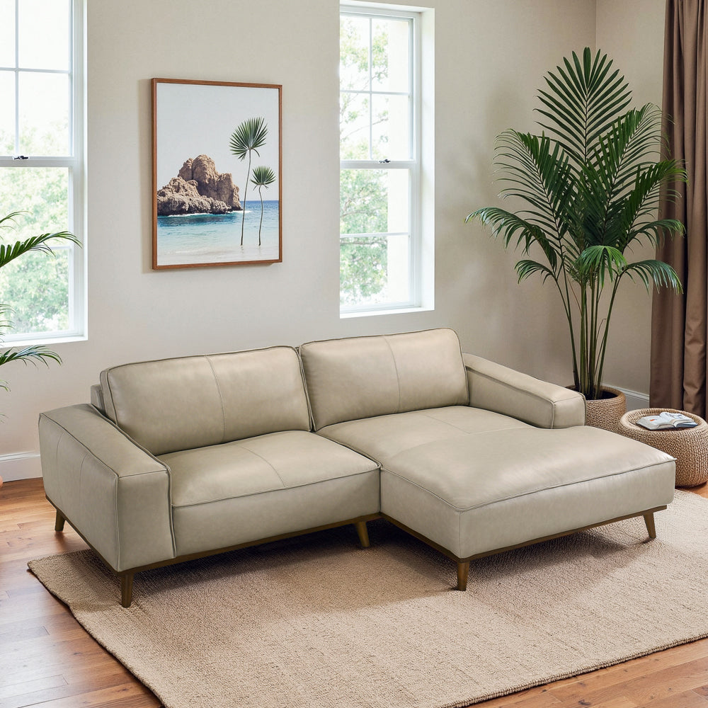 Clifton Genuine Leather Mid-Century Modern Sectional Couch - MidinMod