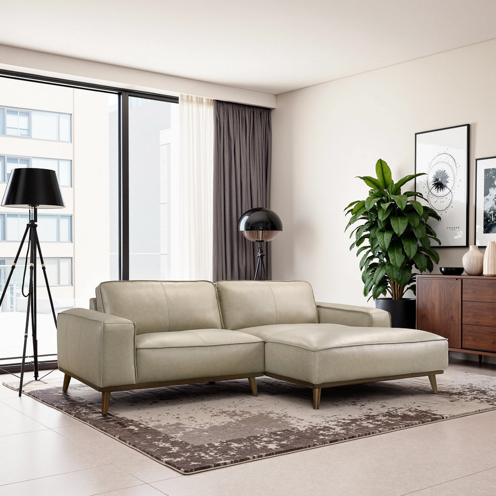 Clifton Genuine Leather Mid-Century Modern Sectional Couch - MidinMod