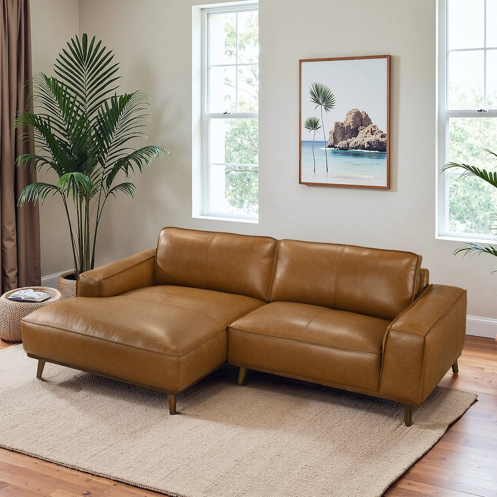 Clifton Mid-Century Modern Genuine Leather Sectional Couch - MidinMod