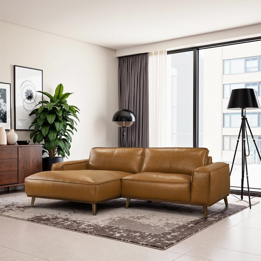 Clifton Mid-Century Modern Genuine Leather Sectional Couch - MidinMod
