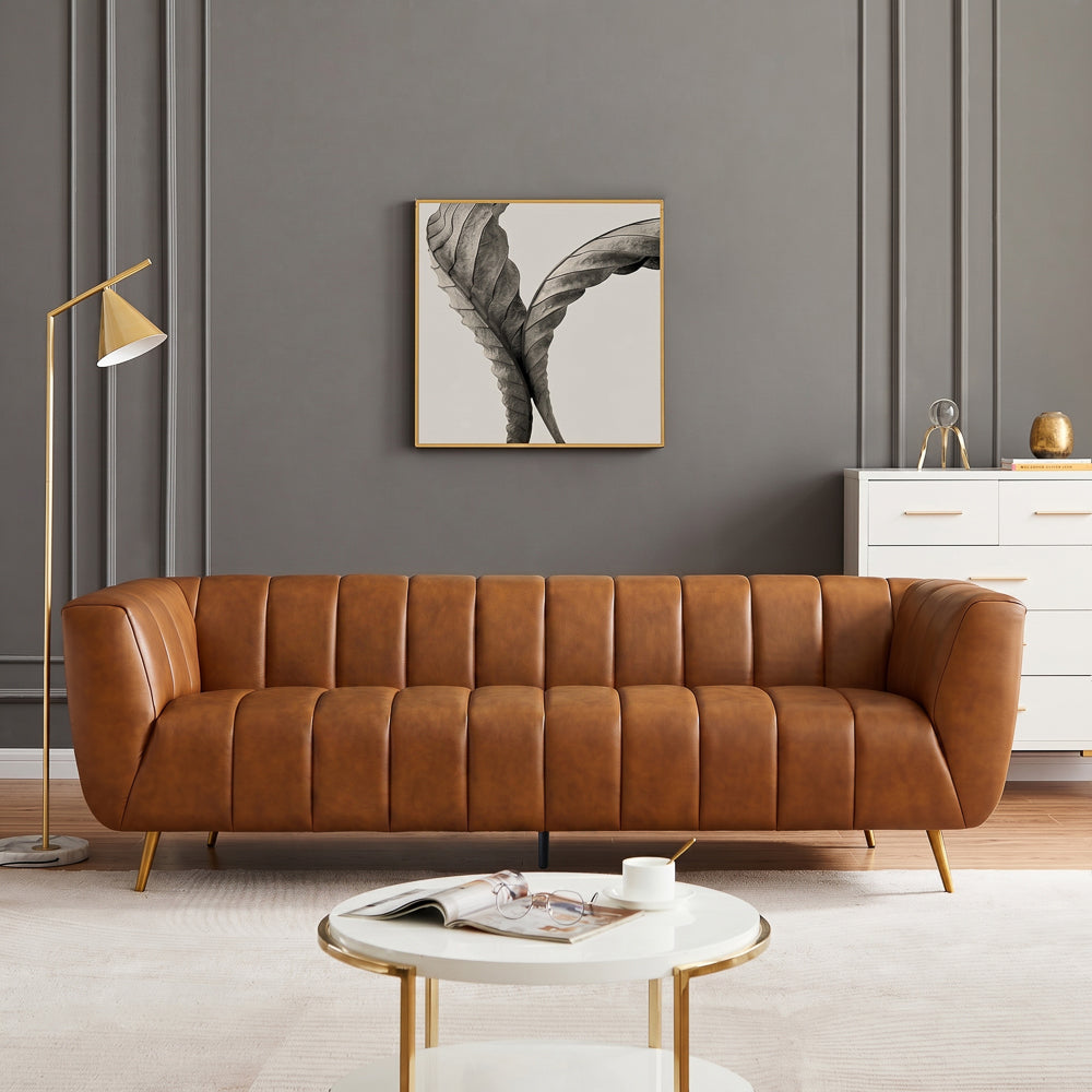 Clodine Cognac Leather Sofa - MidinMod