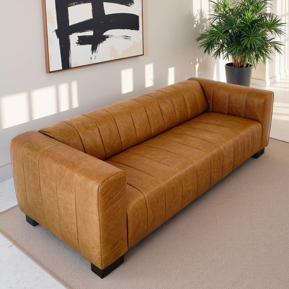 Colton Waxy Tan Leather Sofa - MidinMod