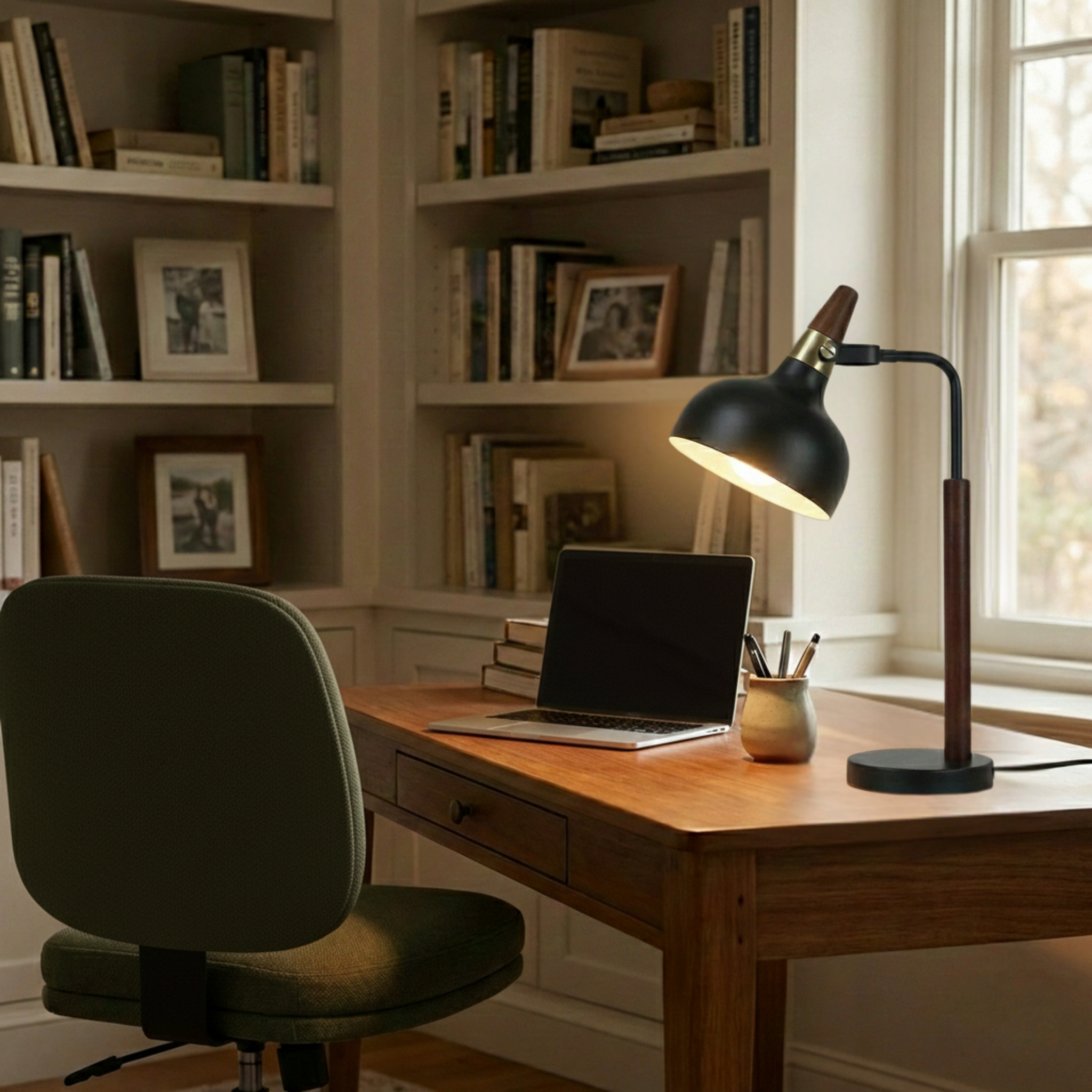 Cosmos Black Toilet Plug Table Lamp with Cone Shade | MidinMod