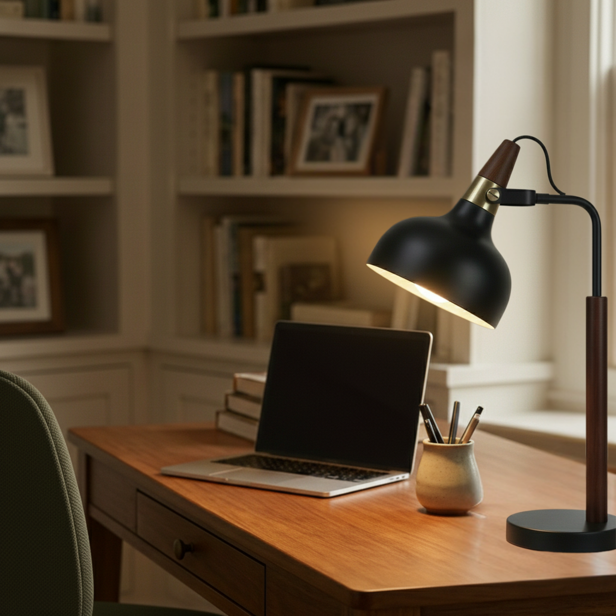 Cosmos Black Toilet Plug Table Lamp with Cone Shade | MidinMod