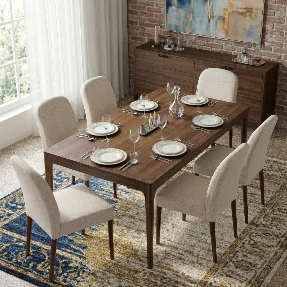 Coup Modern Beige Fabric Dining Chair Set | Mid-Century Wood Frame | MidinMod