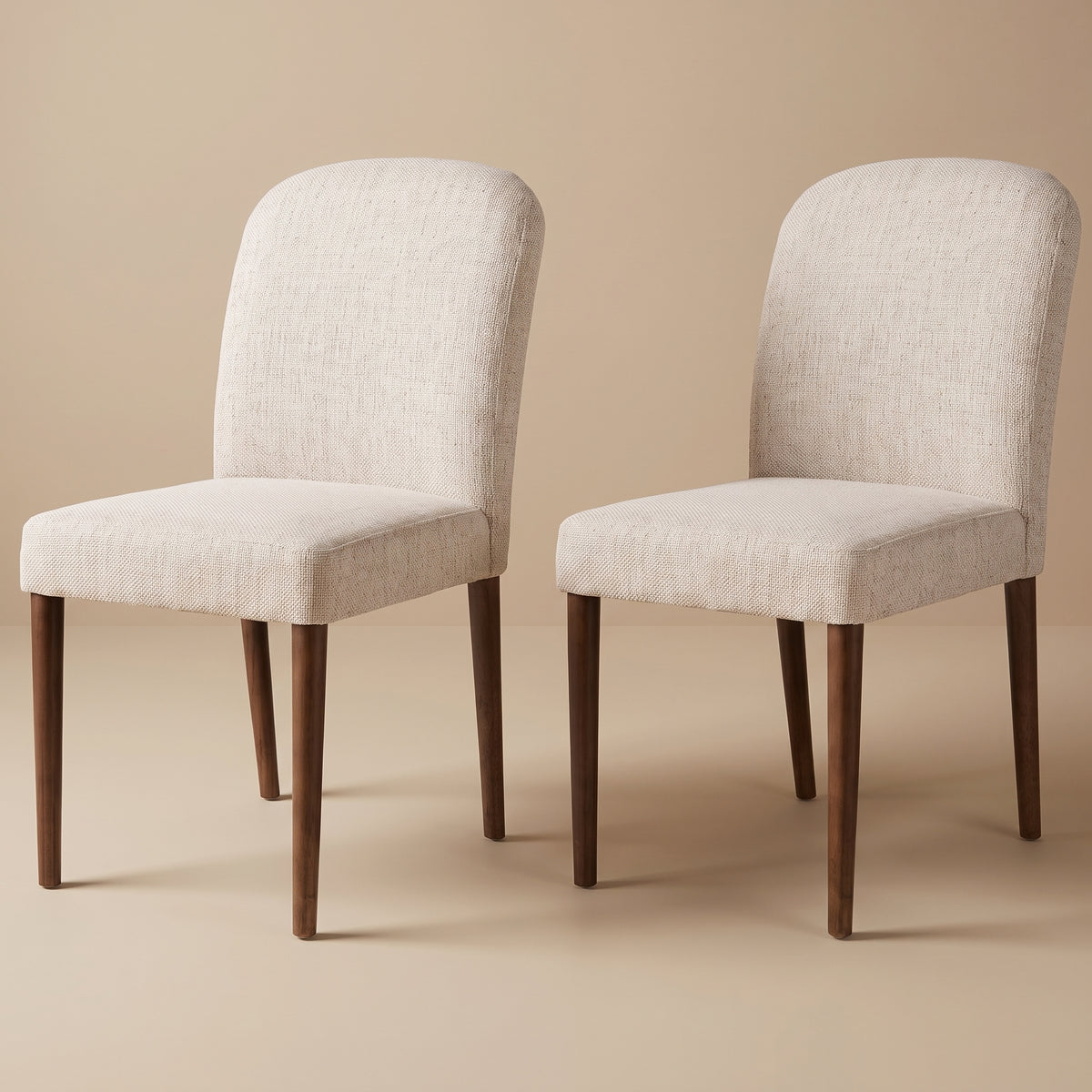 Coup Modern Beige Fabric Dining Chair Set | Mid-Century Wood Frame | MidinMod