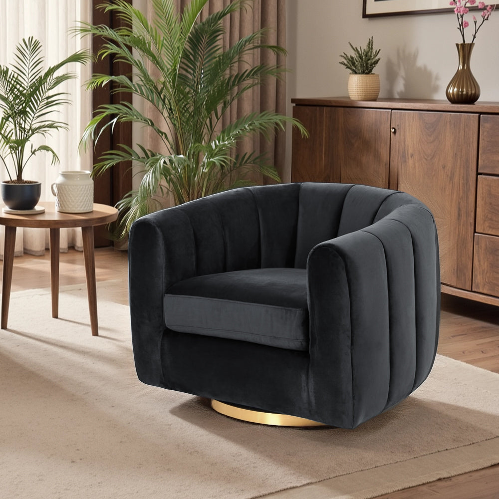 Covington Black Velvet Swivel Chair - MidinMod