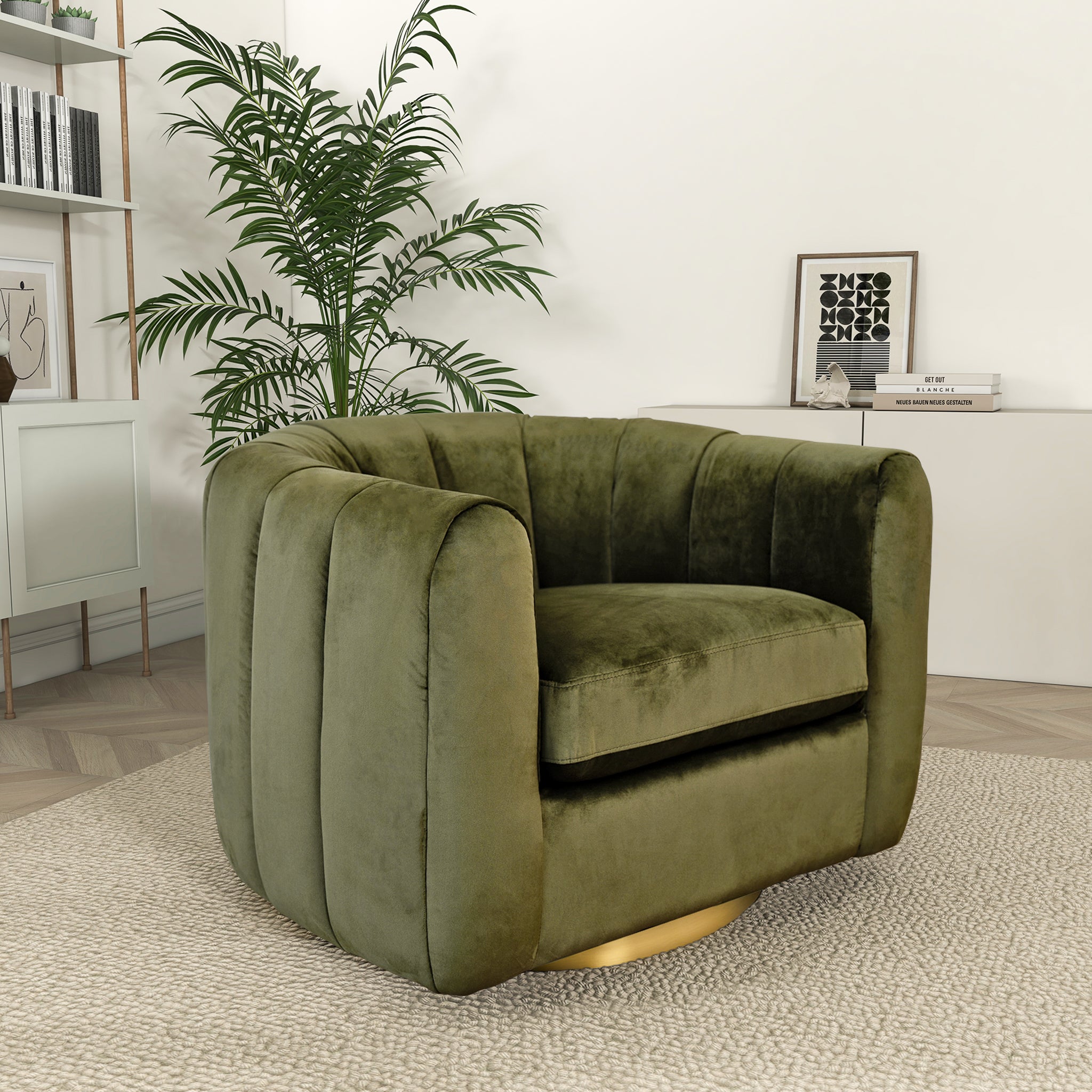 Covington Mid-Century Swivel Chair in Rich Velvet Upholstery - MidinMod