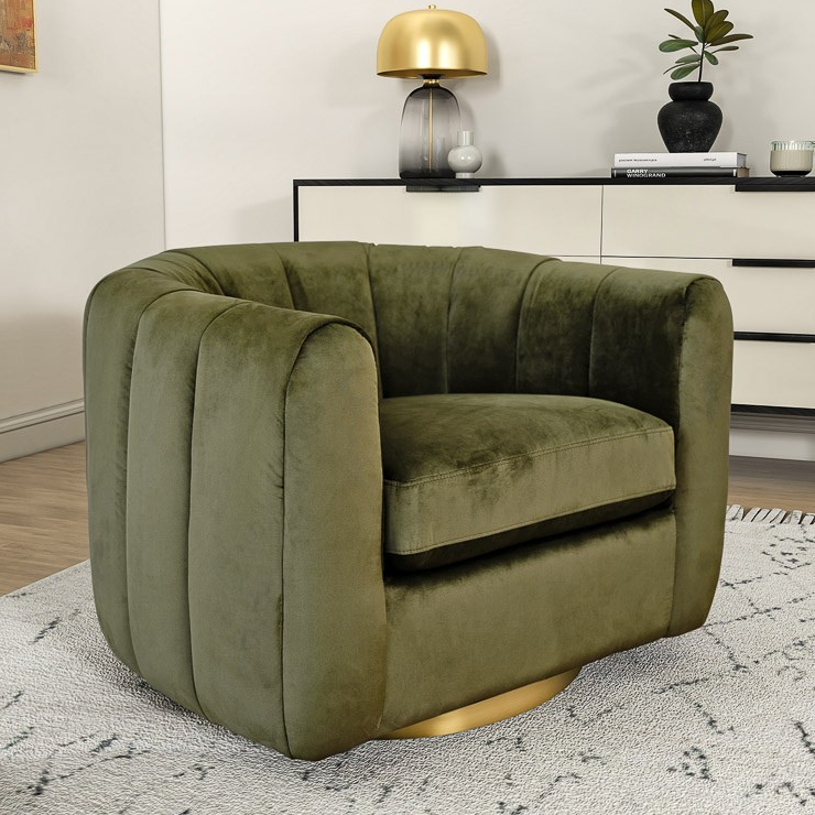 Covington Stylish Mid-Century Swivel Chair in Rich Velvet Upholstery| MidinMod