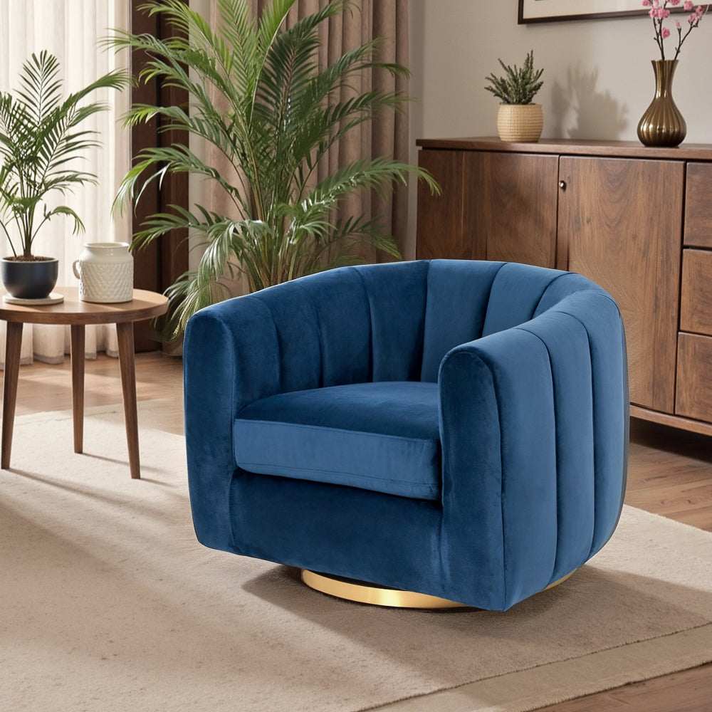 Covington Navy Blue Velvet Swivel Chair - MidinMod