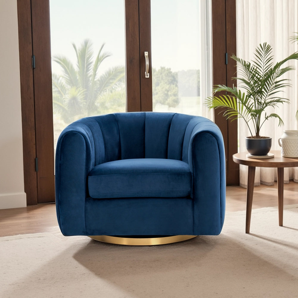 Covington Navy Blue Velvet Swivel Chair - MidinMod