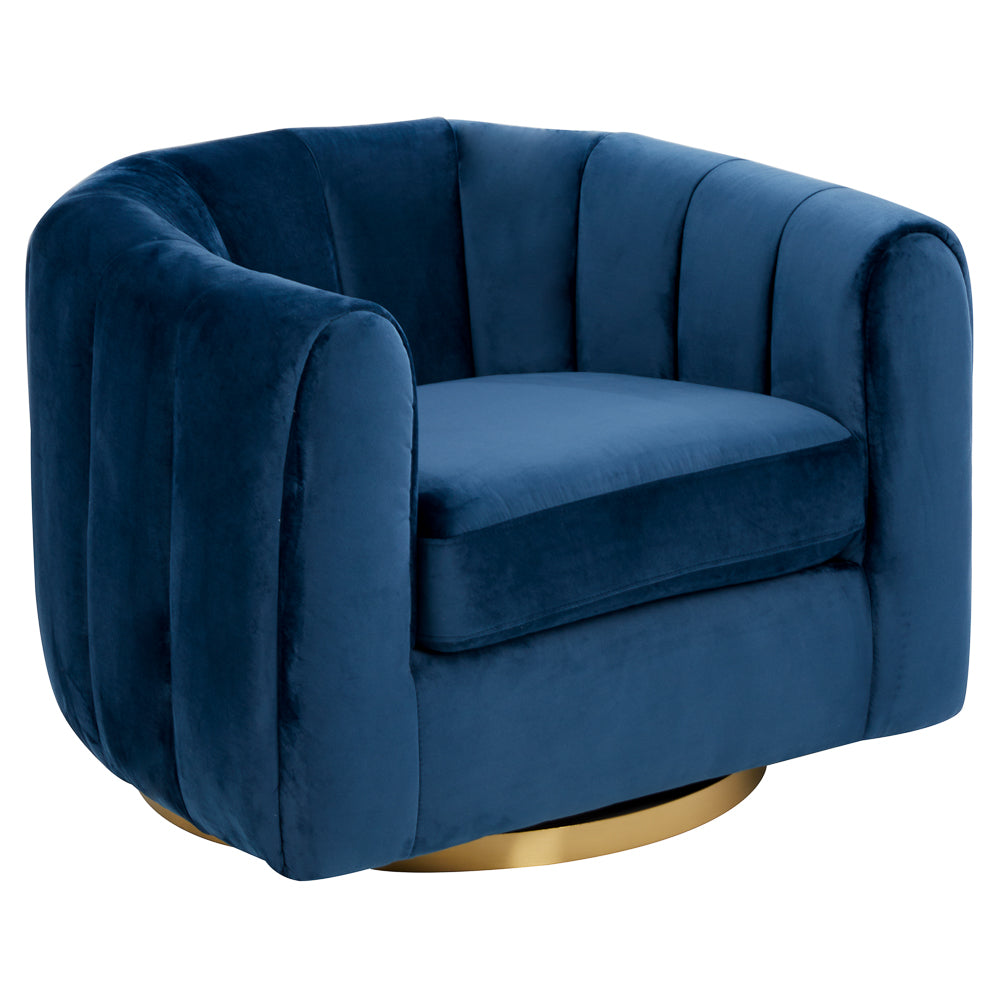Covington Navy Blue Velvet Swivel Chair - MidinMod