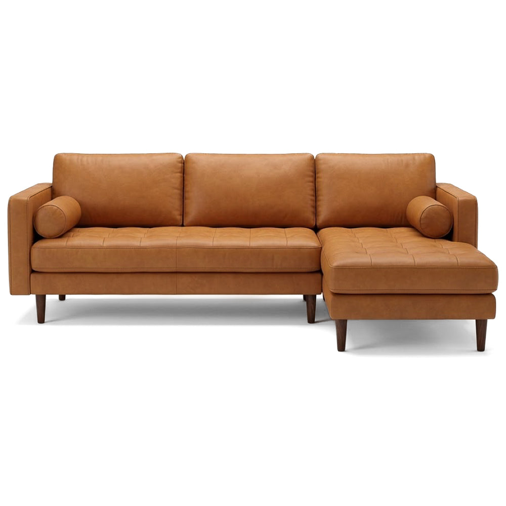 Daphne Mid-Century Style Tan Genuine Leather Right-Facing Sectional Sofa | MidinMod