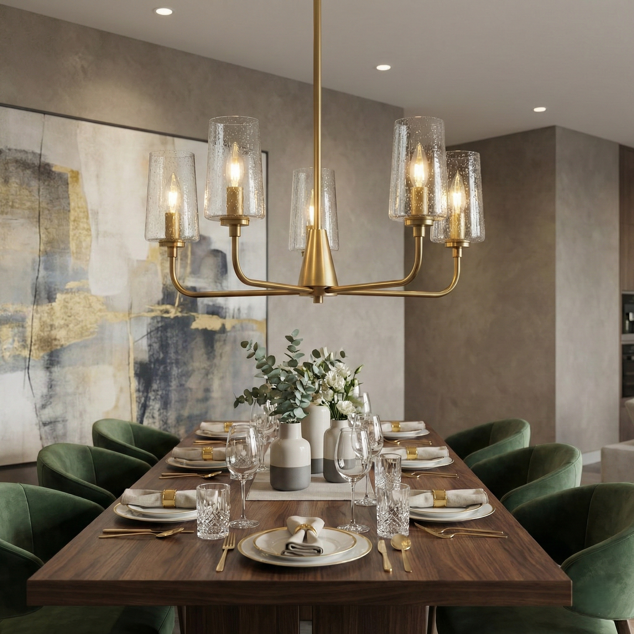 Dazzle 5-Light Chandelier in Satin Brass with Clear Seeded Glass | MidinMod