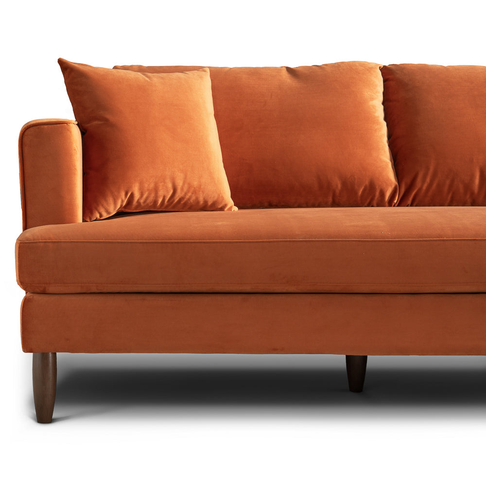 Delano Burnt Orange Velvet Sectional Sofa Right Facing Chaise