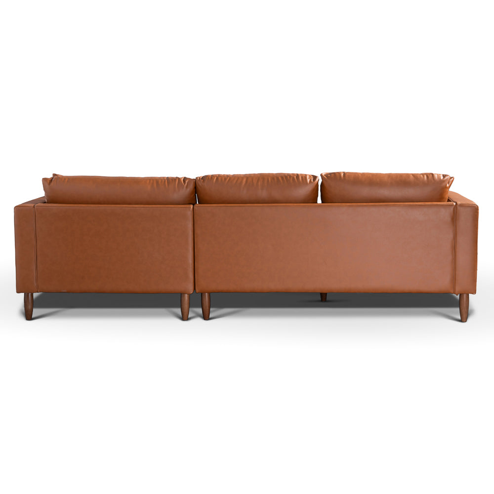 Delano Cognac Vegan Leather Sectional Sofa Right Facing Chaise