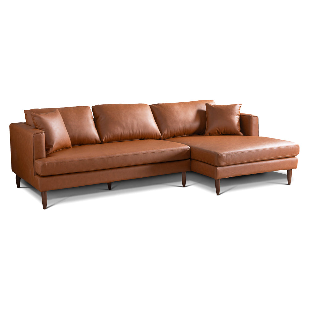 Delano Cognac Vegan Leather Sectional Sofa Right Facing Chaise