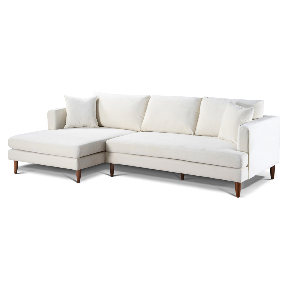 Delano Cream Velvet Sectional Sofa Left Facing Chaise