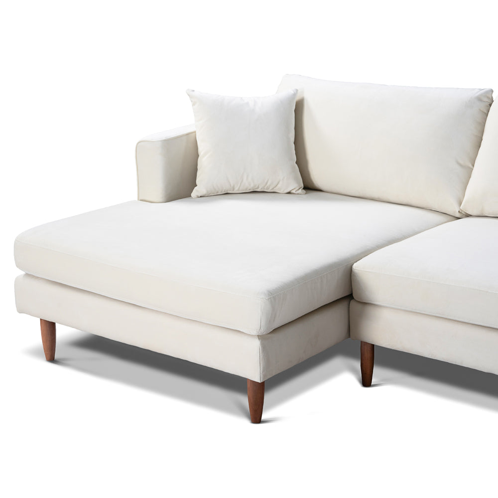 Delano Cream Velvet Sectional Sofa Left Facing Chaise