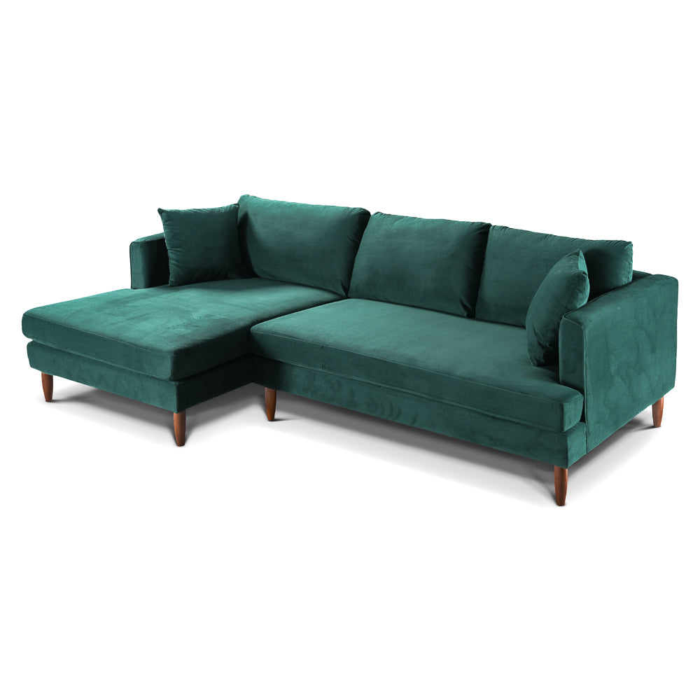 Delano Dark Green Velvet Sectional Sofa Left Facing Chaise