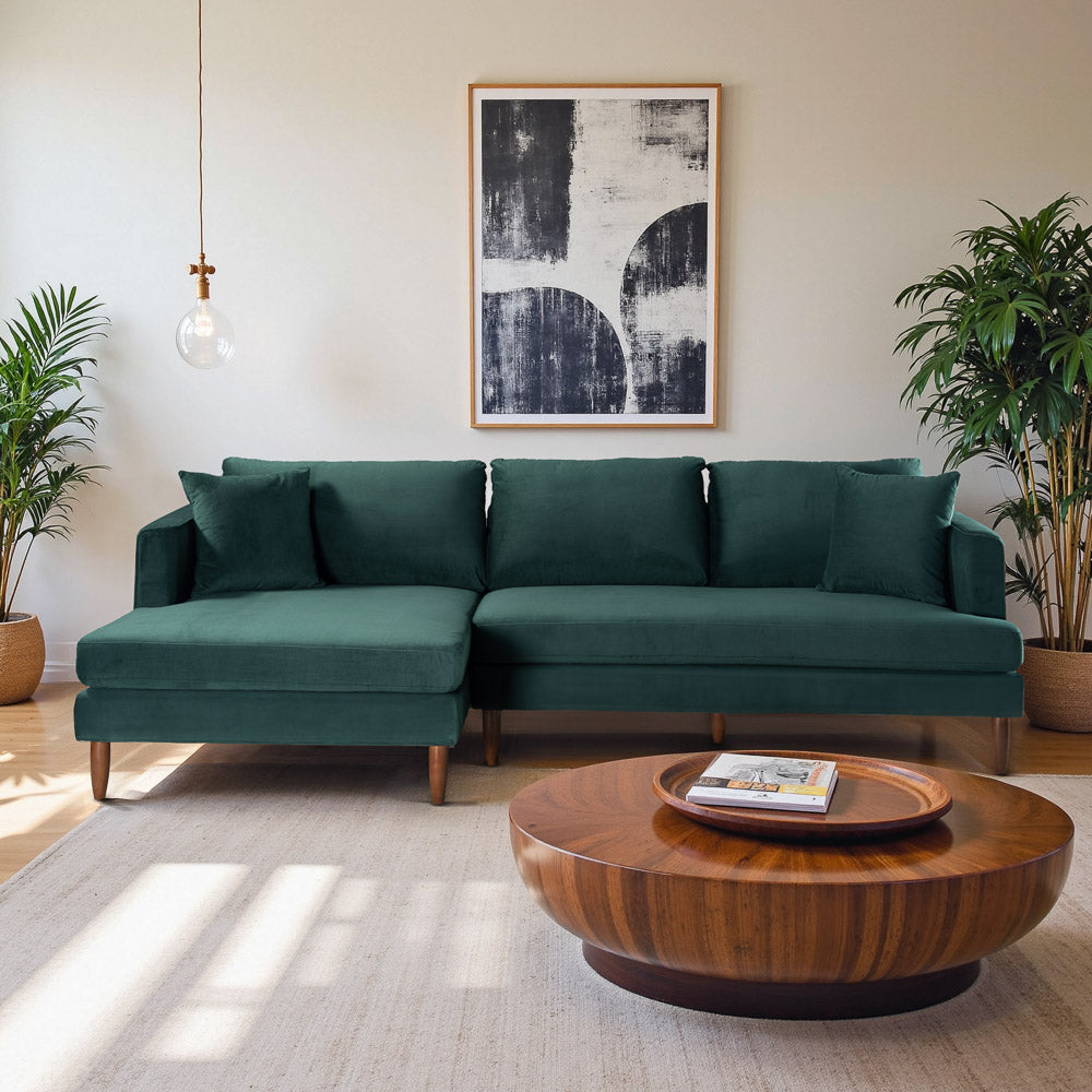 Delano Dark Green Velvet Sectional Sofa - Mid In Mod