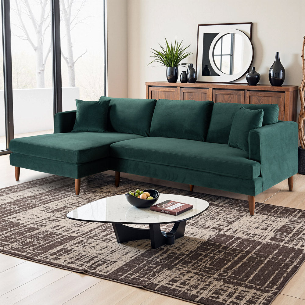 Delano Dark Green Velvet Sectional Sofa - Mid In Mod