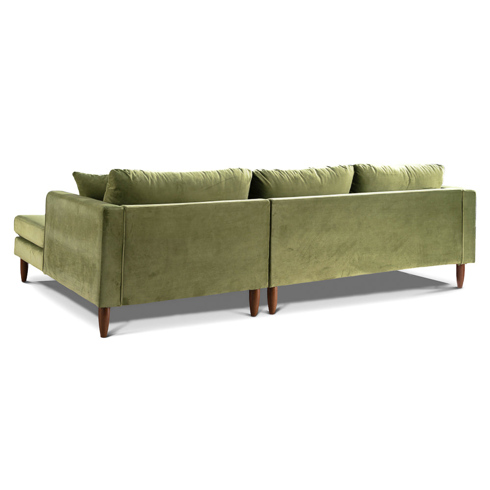 Delano Olive Green Velvet Sectional Sofa Right Facing Chaise