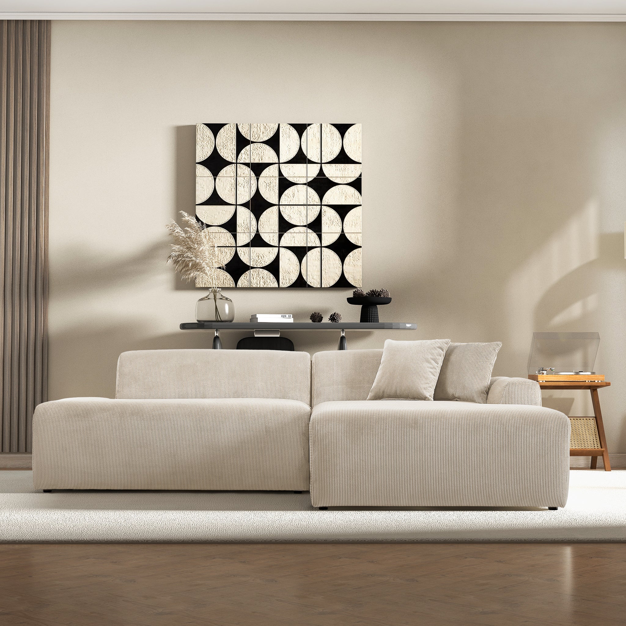 Dexter Cream Corduroy Sectional Right Facing Chaise - MidinMod