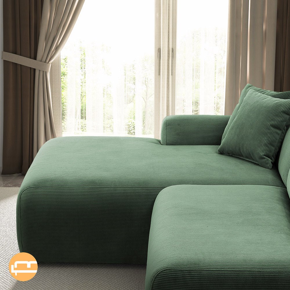 Dexter Green Corduroy Sectional Left Facing Chaise - MidinMod