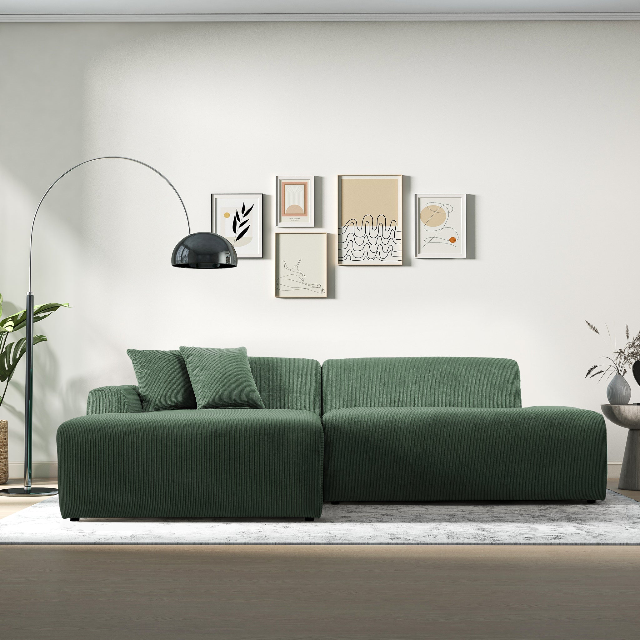 Dexter Green Corduroy Sectional Left Facing Chaise - MidinMod